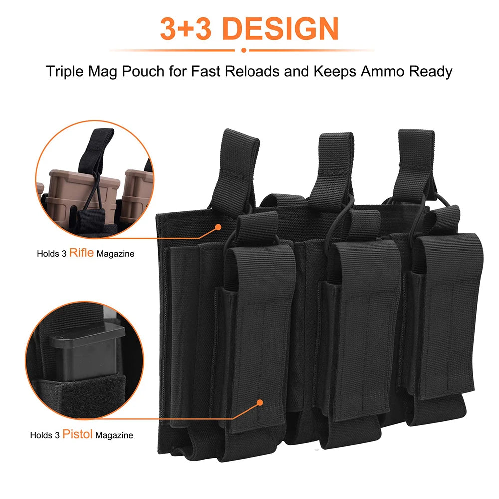 1000D Tactical Double/Triple Mag Pouch Molle Open-Top Triple Magazine Pouch Rifle Carrier Holster for M4 M14 M16 AK