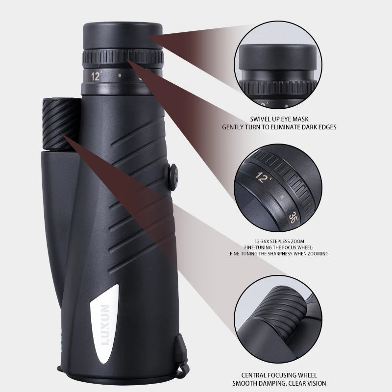 LUXUN High-Powered Telescope 12-36X55 Zoom Bird Watching Monoculars Portable Low-light Binoculars for Ball Game Concert