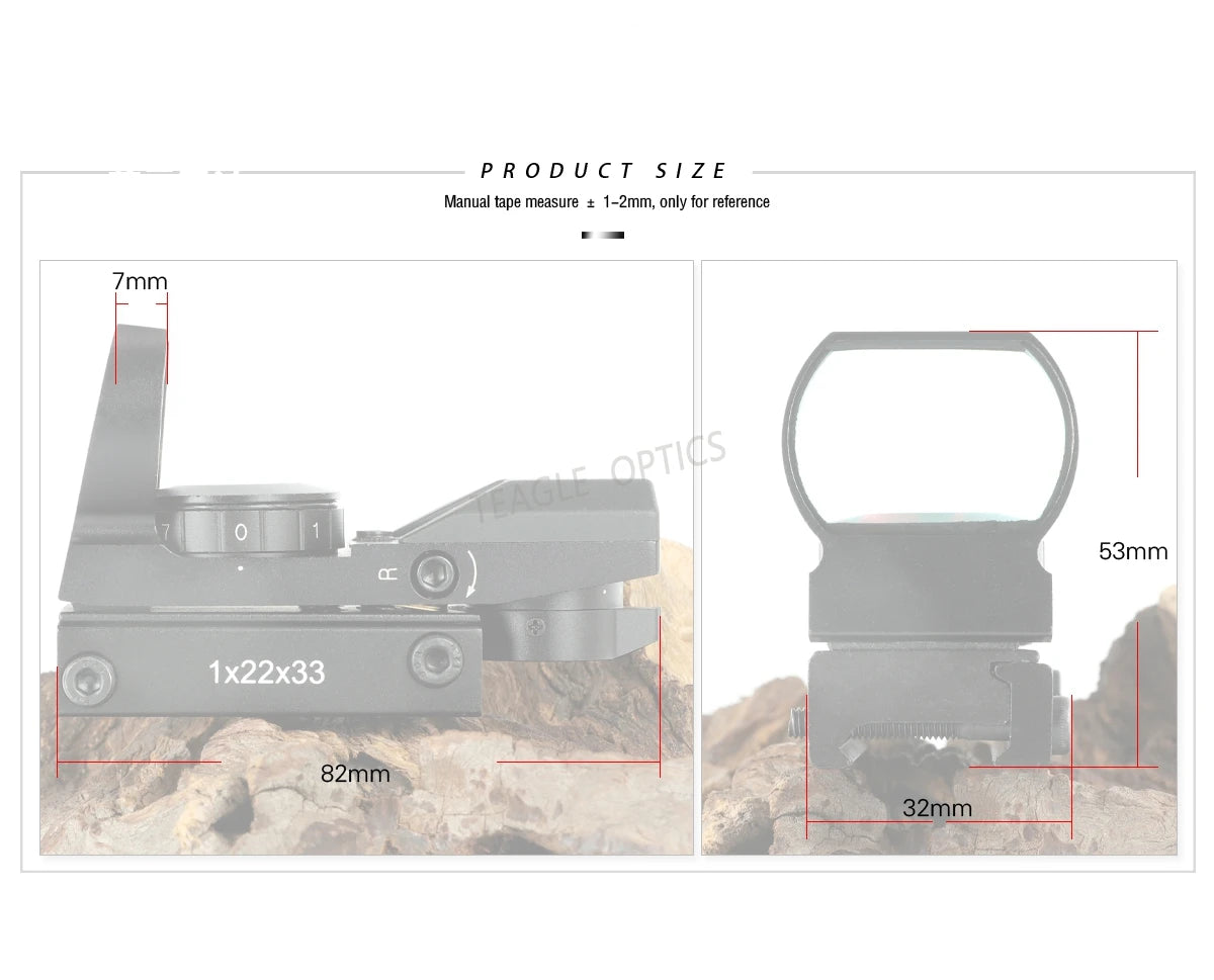 March1X22X33 Reflex Red Dot 11/20mm 4 Reticle Rail Riflescope Hunting Optics Holographic Red Dot Sight Tactical Scope Collimator