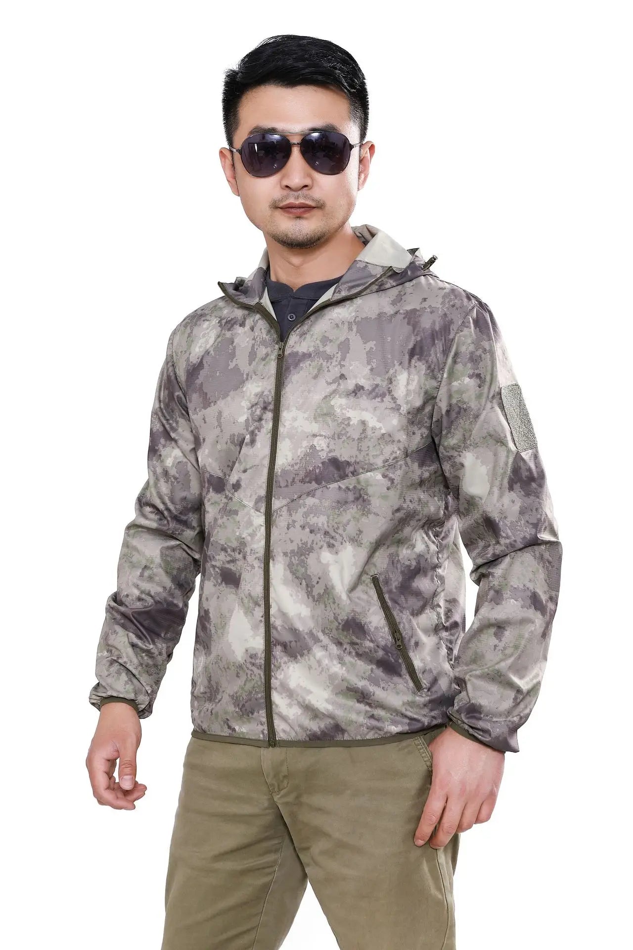 Outdoor Hooded Skin Suit Men's UV Resistant Tactical Combat Camouflage Sunscreen Suit Breathable Hiking Climbing Fishing Jacket