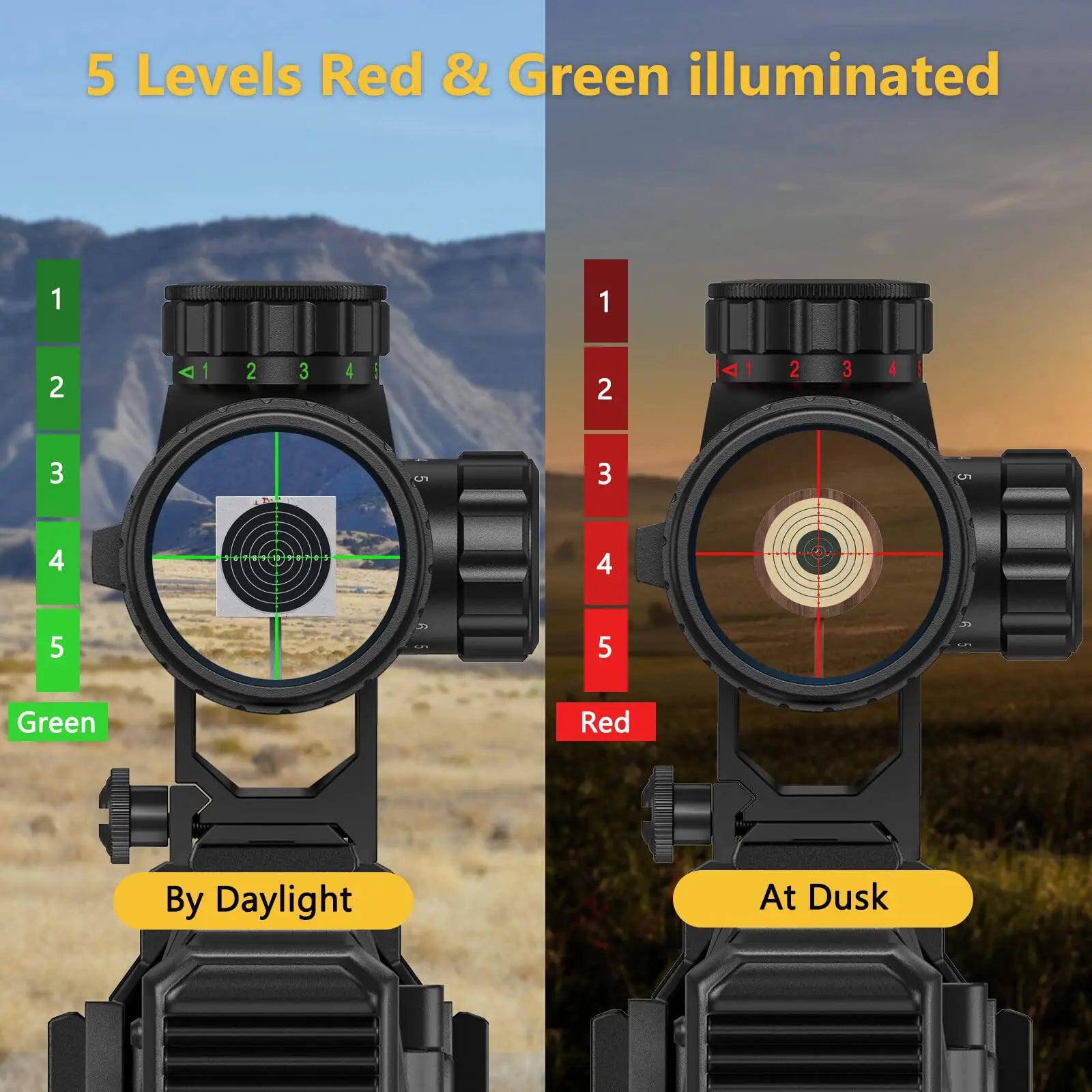 MidTen 4-16x44 Shooting Rifle Scope Hunting Red and Green Illuminated Built with Locking Turret Sunshade and Mount Included