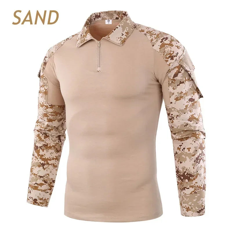 Combat Uniform Shirt Camouflage US Asian Size S-4XL Cargo Sport Tops Airsoft Paintball Tactical Men Camo Waterproof Shirts