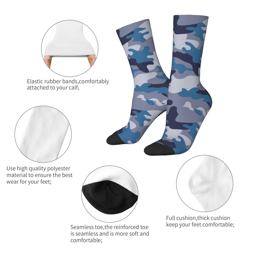 Camo Style Black Military Camouflage Dress Socks Men Women Warm Funny Novelty Crew Socks