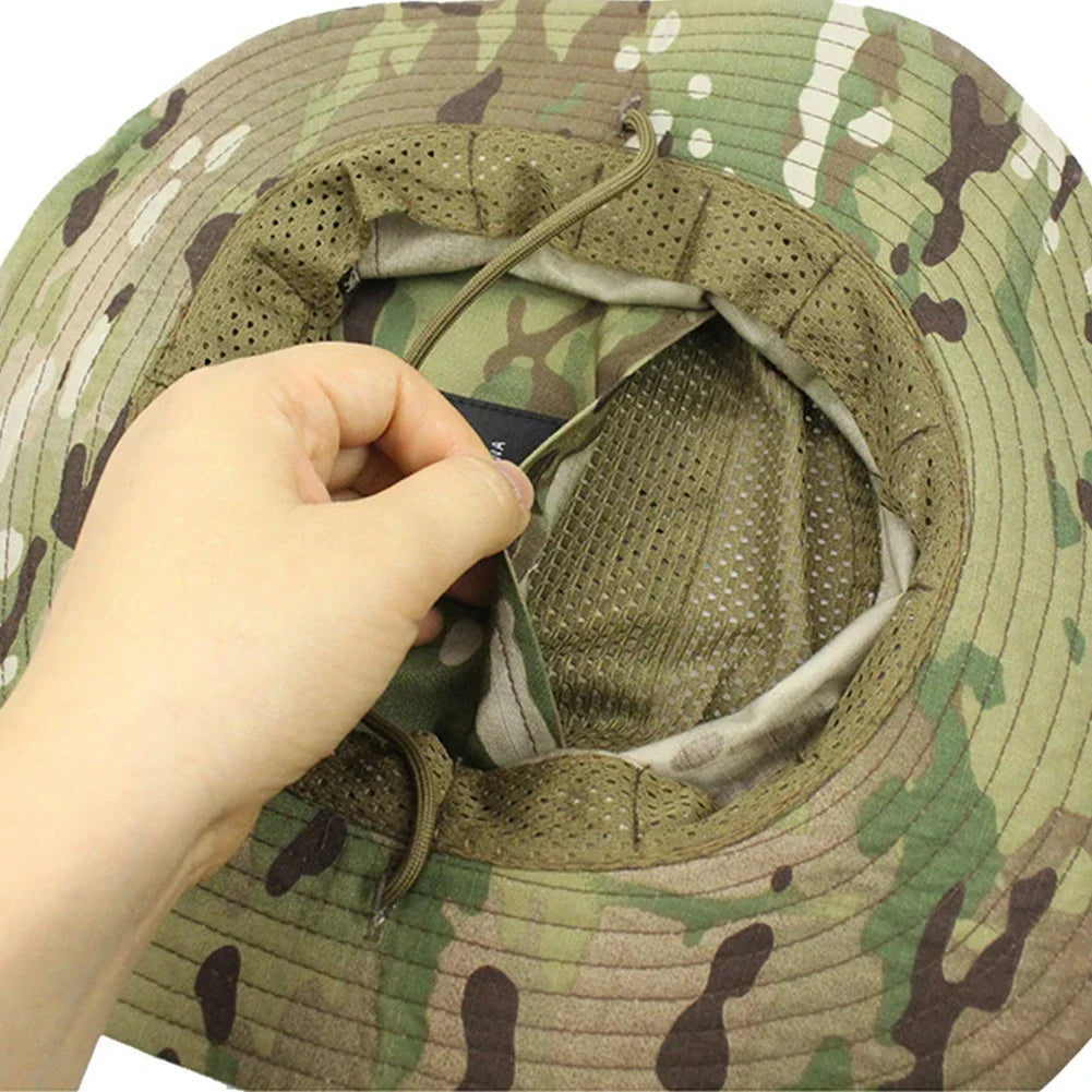 Men's Panama Hat Bucket Hat Tactical Sunscreen Camouflage Outdoor Travel Climbing Fishing Caps Training Beach Men's Hiking Hat