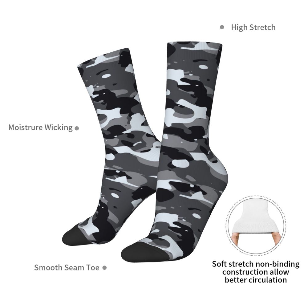 Camo Style Black Military Camouflage Dress Socks Men Women Warm Funny Novelty Crew Socks