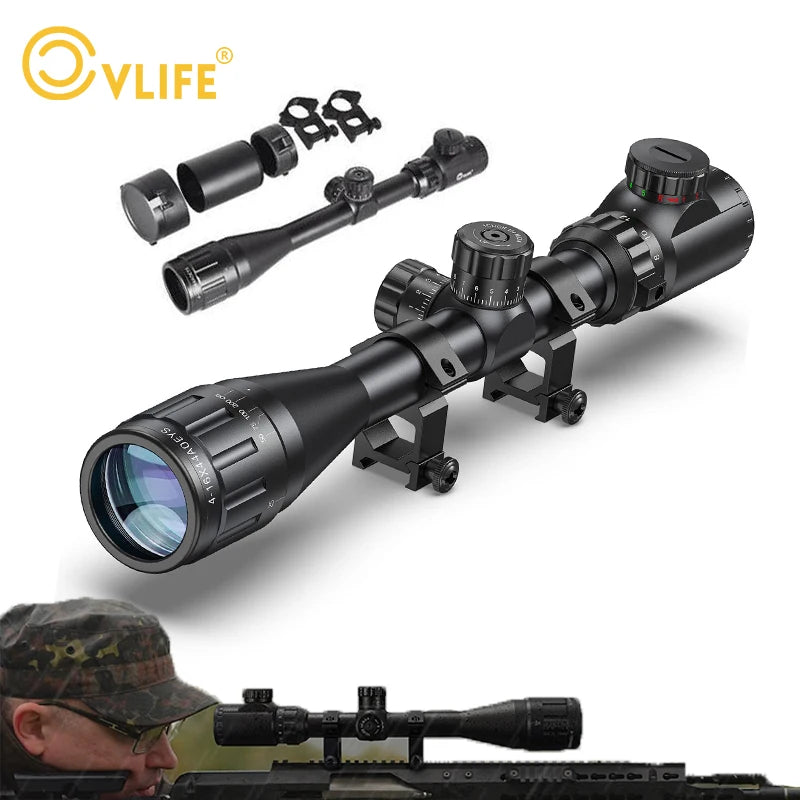 CVLIFE 4-16x44 Riflescope Optical sight Red green lights Glass Etched Illuminated with Locking Turret Sunshade and Mount Include