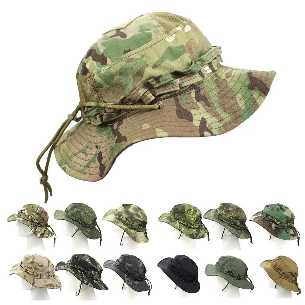 Men's Panama Hat Bucket Hat Tactical Sunscreen Camouflage Outdoor Travel Climbing Fishing Caps Training Beach Men's Hiking Hat