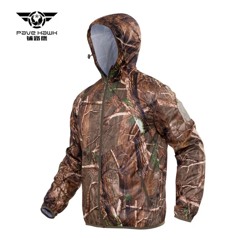 Outdoor Hooded Skin Suit Men's UV Resistant Tactical Combat Camouflage Sunscreen Suit Breathable Hiking Climbing Fishing Jacket