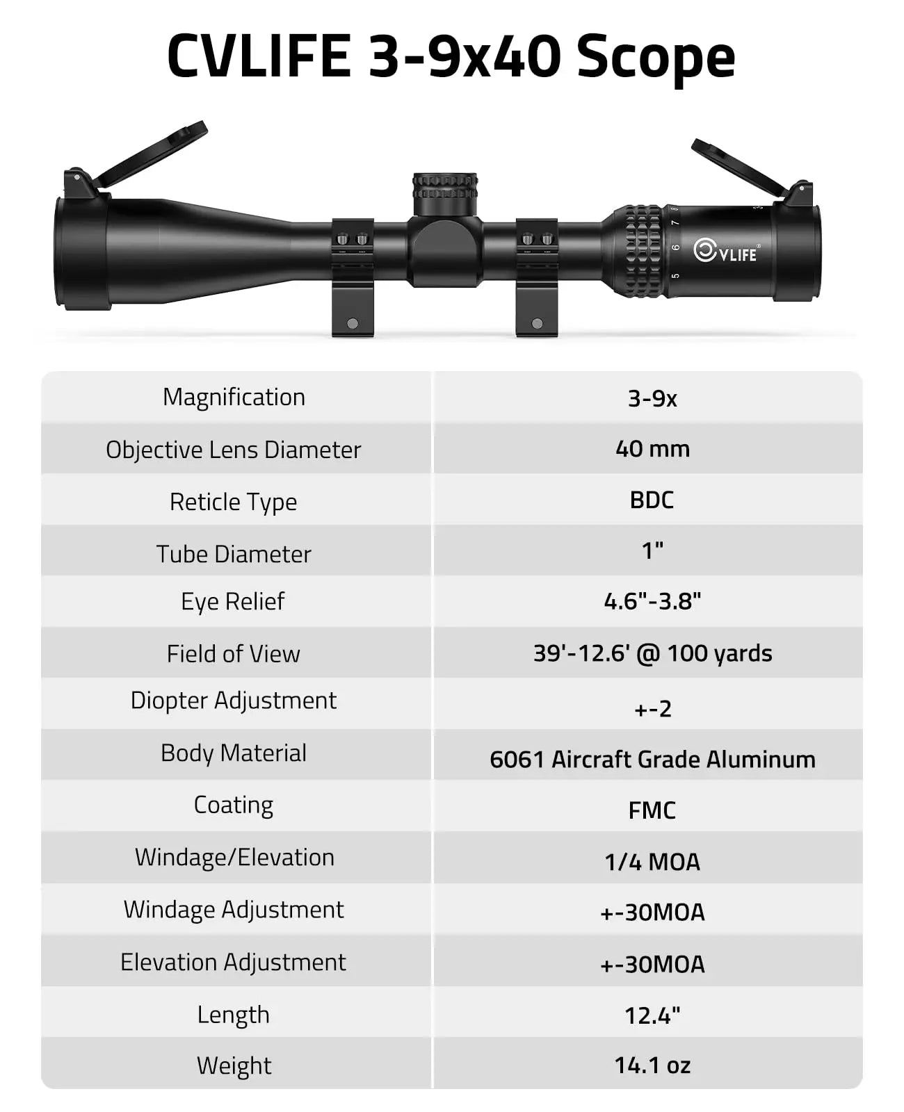 MidTen JackalHowl F02 Rifle Scope 1-inch Tube SFP Rifle Scope with 20mm Rings Second Focal Plane