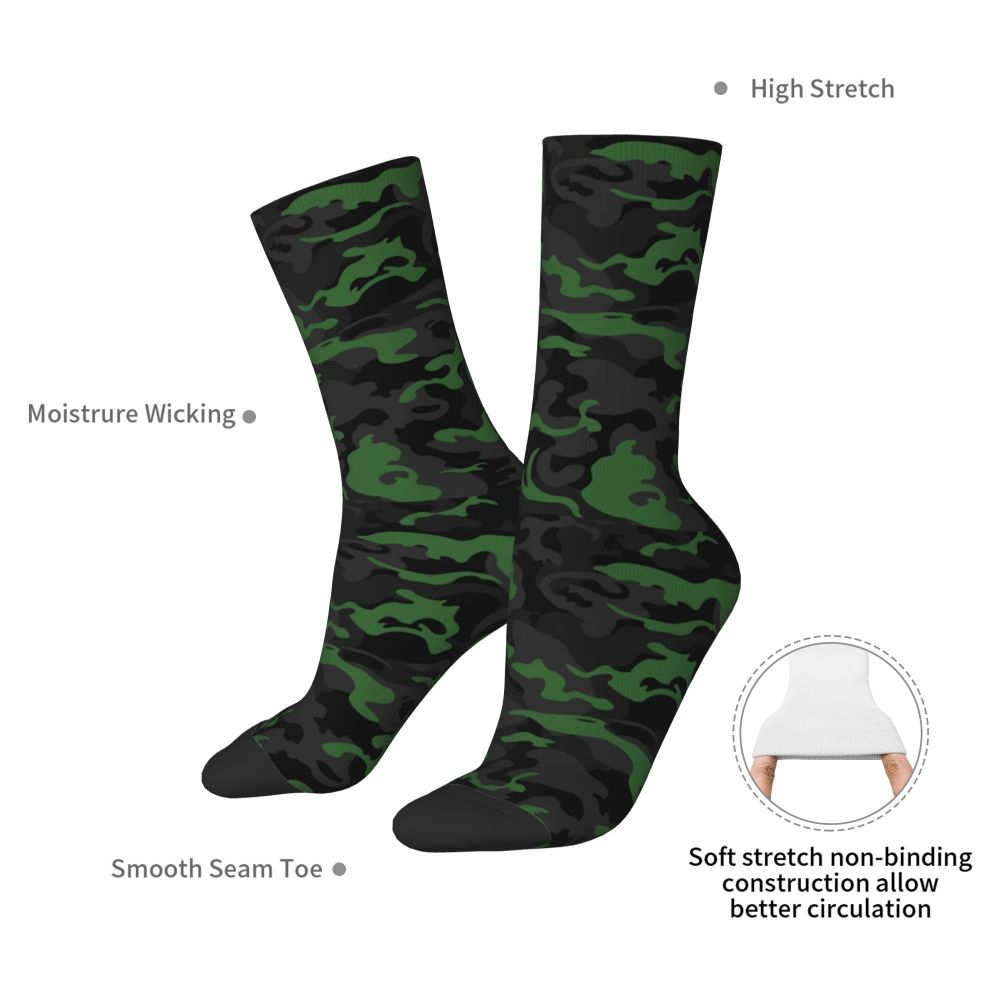 Camo Style Black Military Camouflage Dress Socks Men Women Warm Funny Novelty Crew Socks