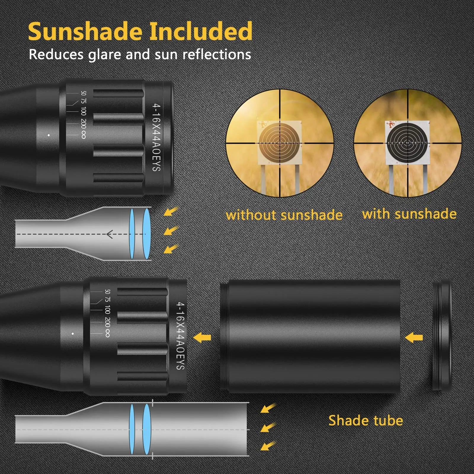 CVLIFE 4-16x44 Riflescope Optical sight Red green lights Glass Etched Illuminated with Locking Turret Sunshade and Mount Include