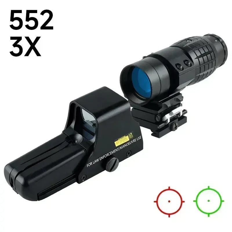 558 Holographic Scope 558+3x Tactical Optics Sights with Flip-up Quick Detachable Red/Green Dot Hunting Airsoft 3x Magnifier