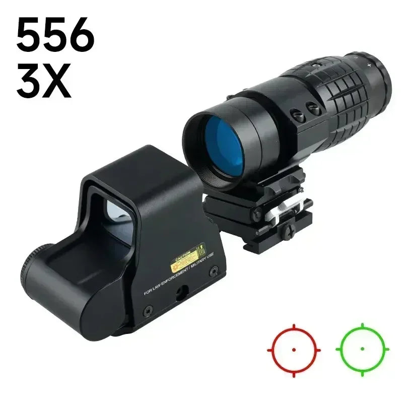 558 Holographic Scope 558+3x Tactical Optics Sights with Flip-up Quick Detachable Red/Green Dot Hunting Airsoft 3x Magnifier