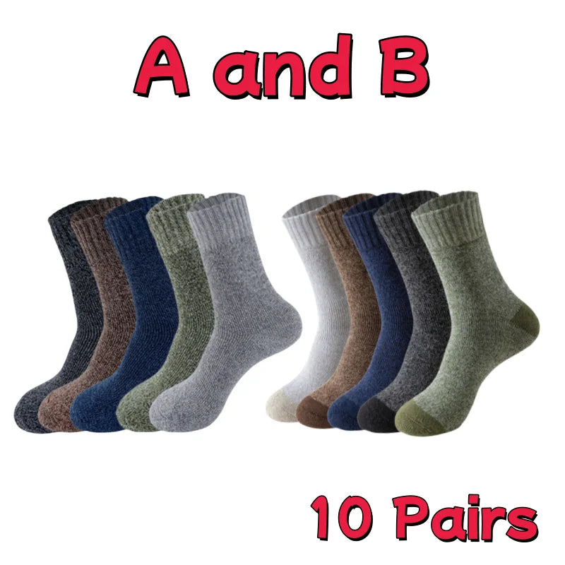 5/10 Pairs of Men's Wool Socks Thickened and Warm Winter Hiking Boots and Socks Moisture Wicking Cold Resistant Outdoor Sports