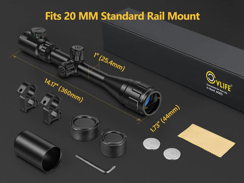 MidTen 4-16x44 Shooting Rifle Scope Hunting Red and Green Illuminated Built with Locking Turret Sunshade and Mount Included