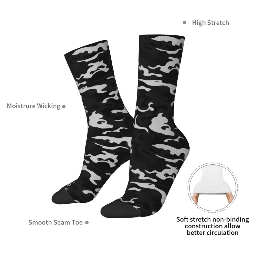 Camo Style Black Military Camouflage Dress Socks Men Women Warm Funny Novelty Crew Socks