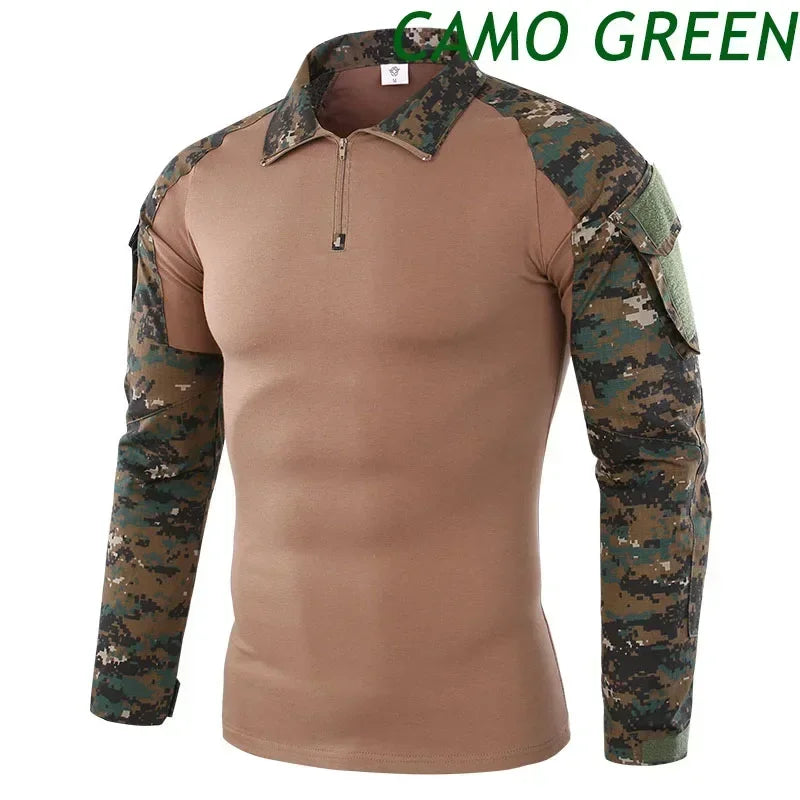 Combat Uniform Shirt Camouflage US Asian Size S-4XL Cargo Sport Tops Airsoft Paintball Tactical Men Camo Waterproof Shirts