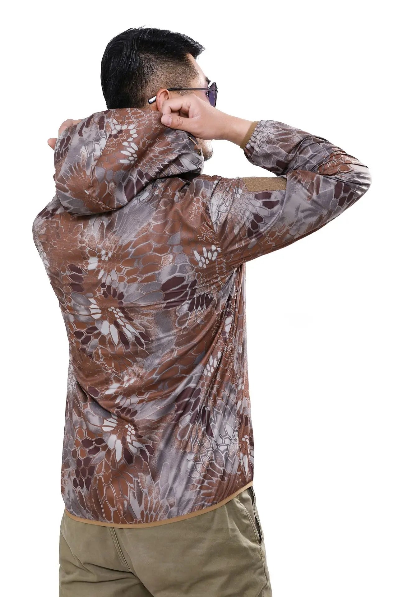 Outdoor Hooded Skin Suit Men's UV Resistant Tactical Combat Camouflage Sunscreen Suit Breathable Hiking Climbing Fishing Jacket