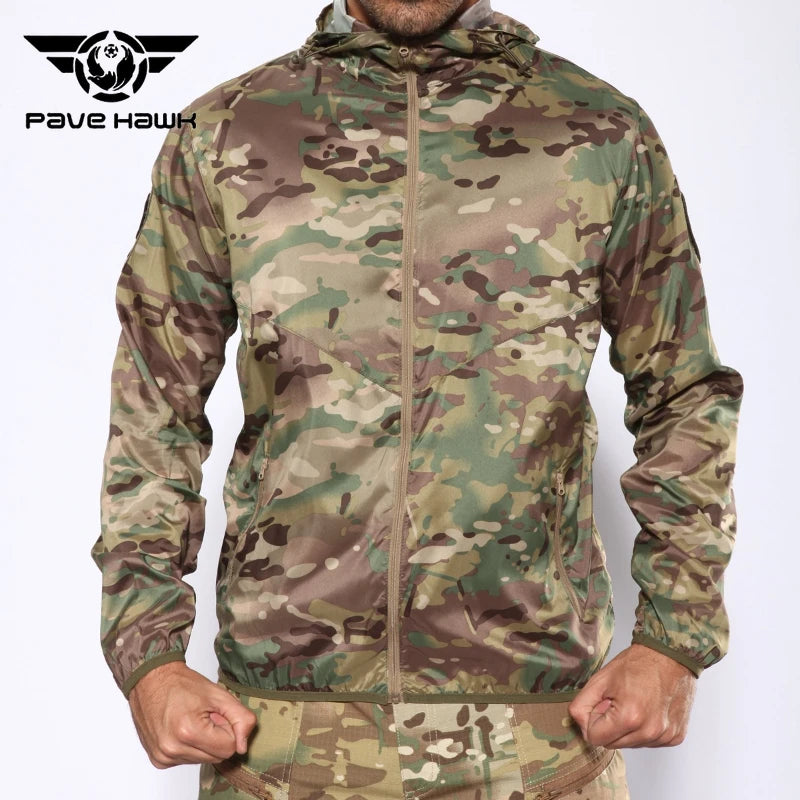 Outdoor Hooded Skin Suit Men's UV Resistant Tactical Combat Camouflage Sunscreen Suit Breathable Hiking Climbing Fishing Jacket