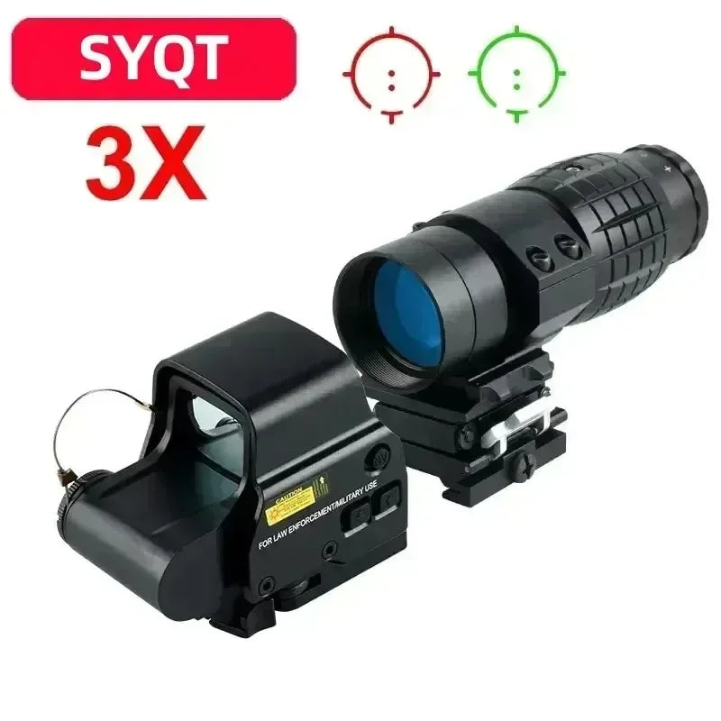 558 Holographic Scope 558+3x Tactical Optics Sights with Flip-up Quick Detachable Red/Green Dot Hunting Airsoft 3x Magnifier