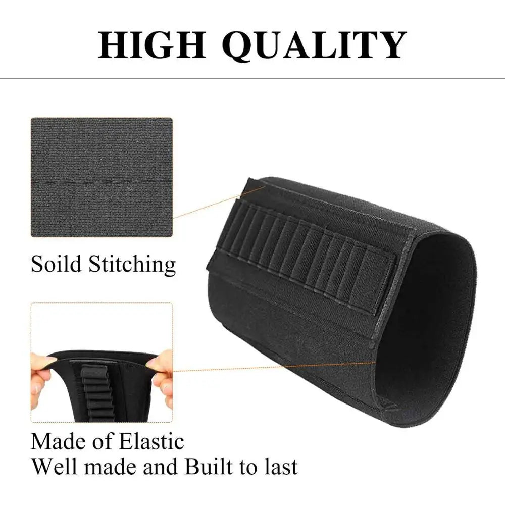 Elastic Rifle Stock Ammunition Pouch with Adjustable 14-Round Capacit