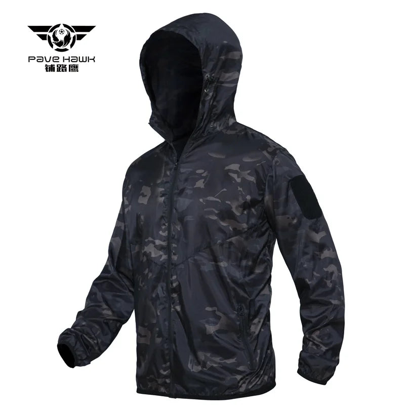 Outdoor Hooded Skin Suit Men's UV Resistant Tactical Combat Camouflage Sunscreen Suit Breathable Hiking Climbing Fishing Jacket