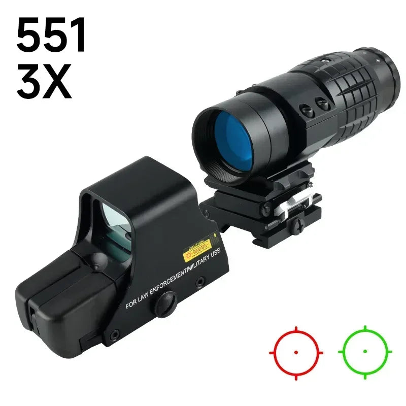 558 Holographic Scope 558+3x Tactical Optics Sights with Flip-up Quick Detachable Red/Green Dot Hunting Airsoft 3x Magnifier