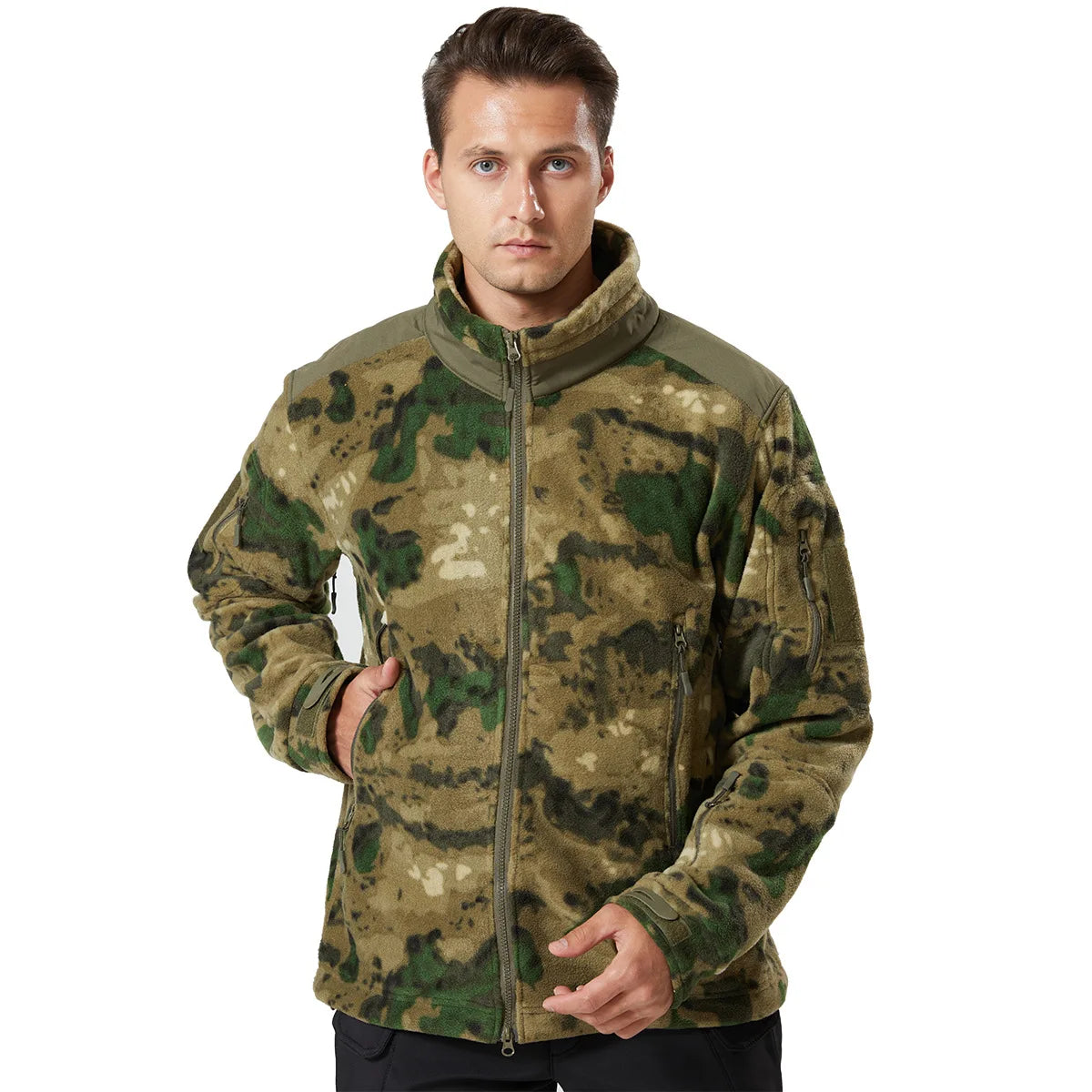 2023 Winter Fleece Jacket Men's Sports Tactical Jacket Combat Military Outdoor Hiking Polar Streetwear Hooded Coat Tops Outwear