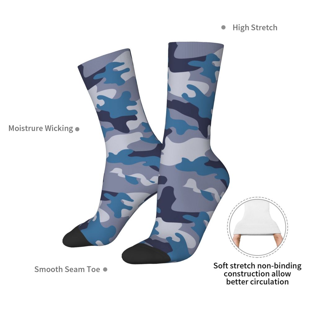 Camo Style Black Military Camouflage Dress Socks Men Women Warm Funny Novelty Crew Socks