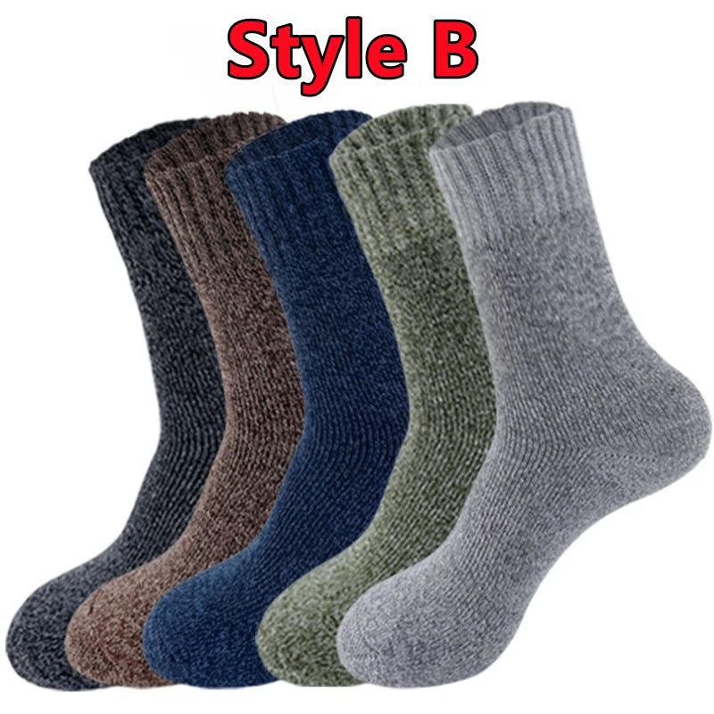 5/10 Pairs of Men's Wool Socks Thickened and Warm Winter Hiking Boots and Socks Moisture Wicking Cold Resistant Outdoor Sports