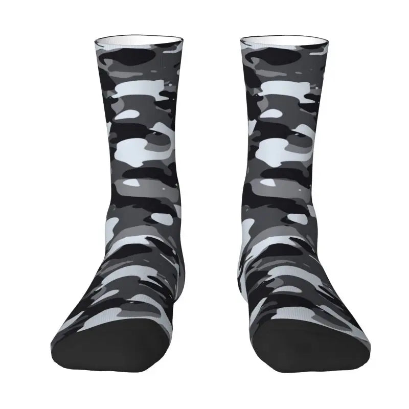 Camo Style Black Military Camouflage Dress Socks Men Women Warm Funny Novelty Crew Socks