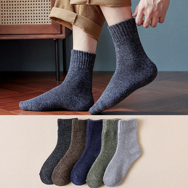 5/10 Pairs of Men's Wool Socks Thickened and Warm Winter Hiking Boots and Socks Moisture Wicking Cold Resistant Outdoor Sports