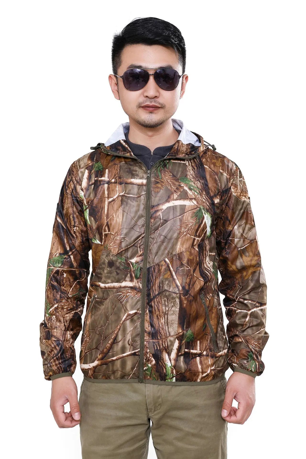 Outdoor Hooded Skin Suit Men's UV Resistant Tactical Combat Camouflage Sunscreen Suit Breathable Hiking Climbing Fishing Jacket