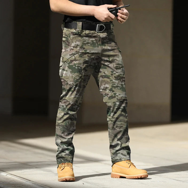 Army Style Camouflage Print Slim Fit Pants Men Fall Leisure Pockets Stretch Trousers Spring Men Casual Straight Long Pant