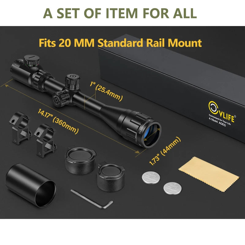 MidTen 4-16x44 Shooting Rifle Scope Hunting Red and Green Illuminated Built with Locking Turret Sunshade and Mount Included