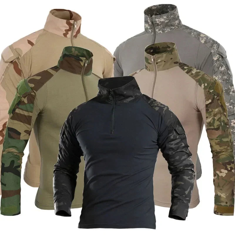 Combat Uniform Shirt Camouflage US Asian Size S-4XL Cargo Sport Tops Airsoft Paintball Tactical Men Camo Waterproof Shirts