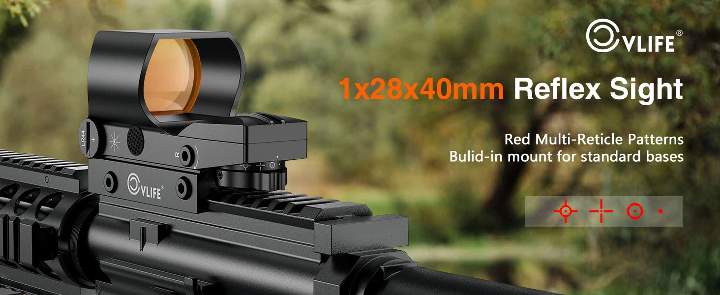 MidTen Rifle Scope Hunting 1x28x40 Red Dot Sight 4 Adjustable Reticles 20mm Picatinny Rail Optics Absolute Co-Witness