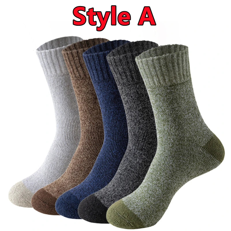 5/10 Pairs of Men's Wool Socks Thickened and Warm Winter Hiking Boots and Socks Moisture Wicking Cold Resistant Outdoor Sports