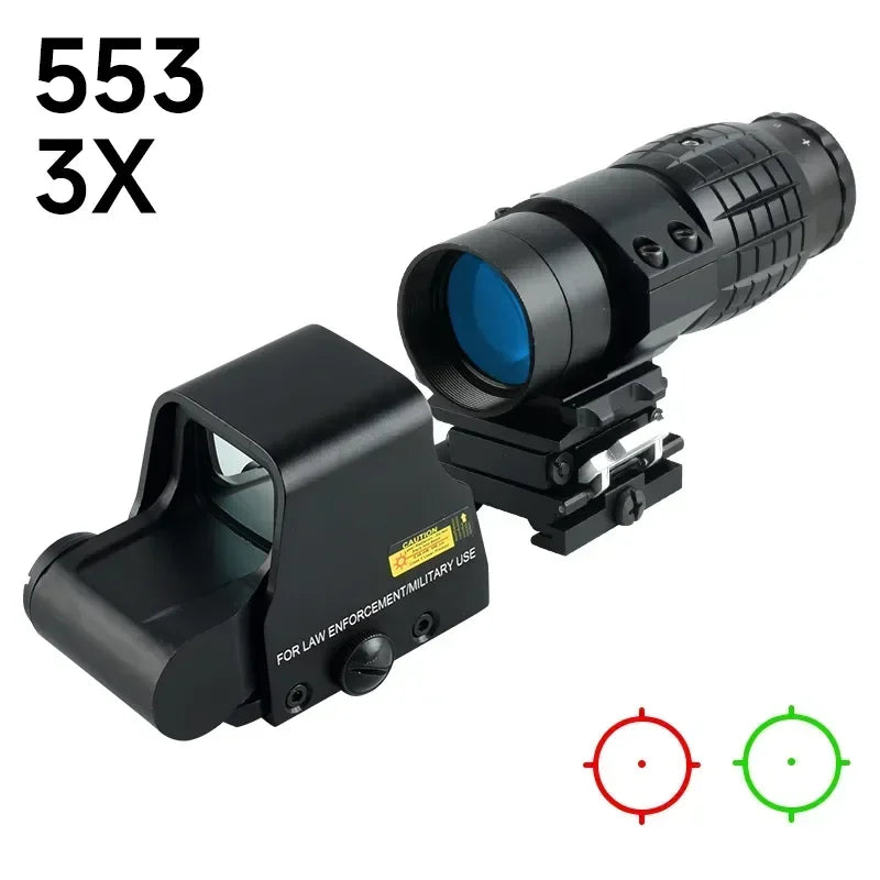 558 Holographic Scope 558+3x Tactical Optics Sights with Flip-up Quick Detachable Red/Green Dot Hunting Airsoft 3x Magnifier